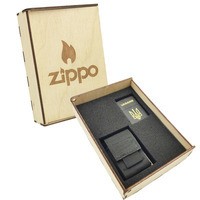 Фото Подарунковий набір Zippo Зажигалка 218-U CLASSIC + Коробка + Чохол на пояс pz06bl чорний
