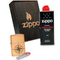 Подарунковий набір Zippo Запальничка 204 BRV Rose of Wind + Коробка + Бензин 3141 + Кремні 2406