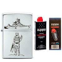 Фото Комплект Zippo Запальничка 205 - RVK CLASSIC satin chrome + Бензин + Кремені в подарунок