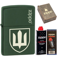 Комплект Zippo Запальничка 221 ZLTR Тризуб + Подарункова упаковка + Бензин + Кремні