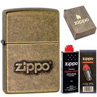Фото Комплект Zippo Запальничка 28994 201FB Zippo Stamp + Бензин + Кремені + Подарункова коробка