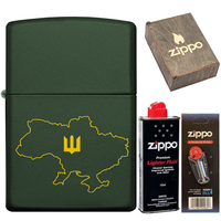 Фото Комплект Zippo Запальничка 221 Ukraine + Бензин + Кремені + Подарункова коробка
